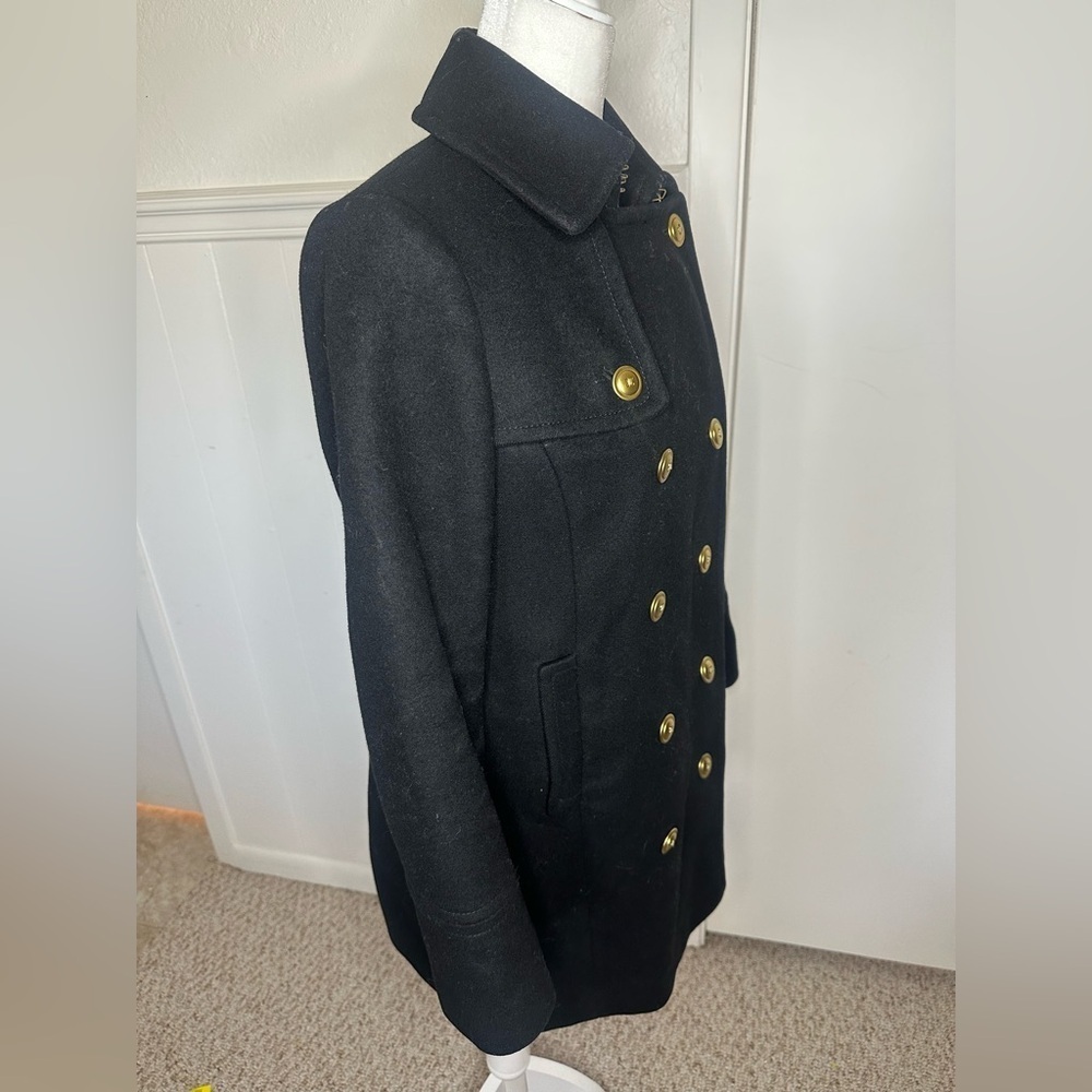 J. Crew Black Pea Coat with Gold Buttons size Petite 6 - Picture 3 of 8